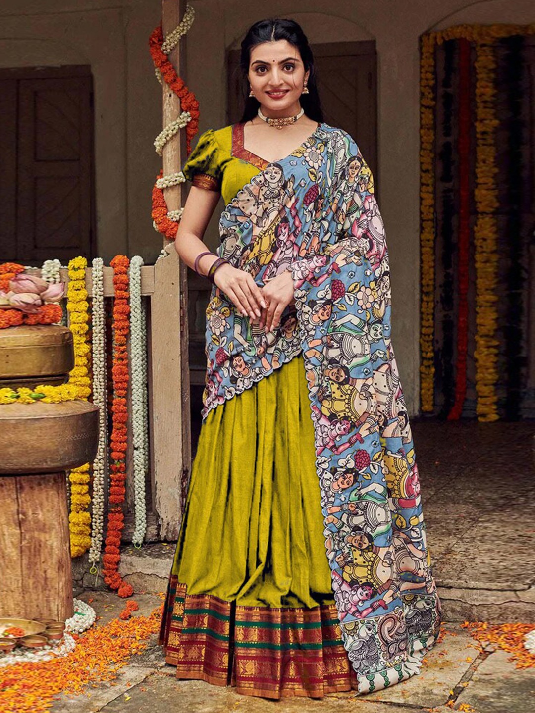 

Mitera Green Semi-Stitched Lehenga & Unstitched Blouse With Dupatta, Yellow