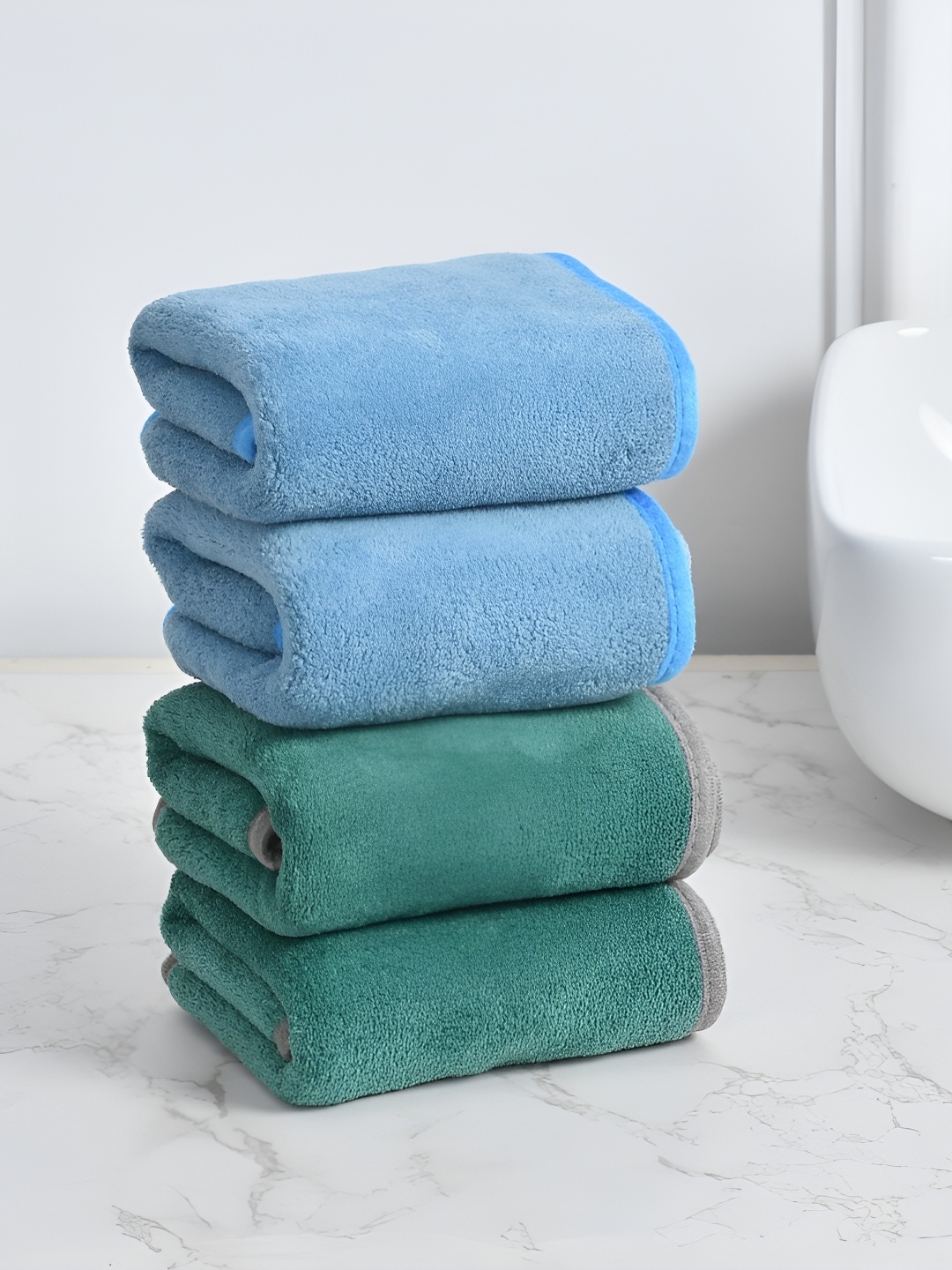 

Cotton Bolls Textiles Blue Green 4 Pieces 300 GSM Super Soft Hand Towel