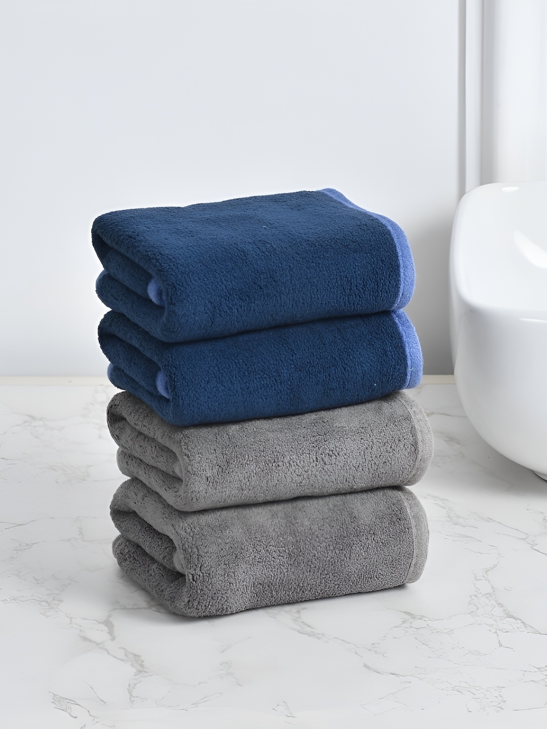 

Cotton Bolls Textiles Grey Navy Blue 4 Pieces 300 GSM Super Soft Hand Towel