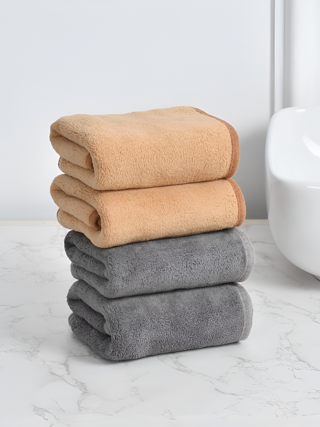 

Cotton Bolls Textiles Brown & Grey 4 Pieces 300 GSM Super Soft Hand Towel