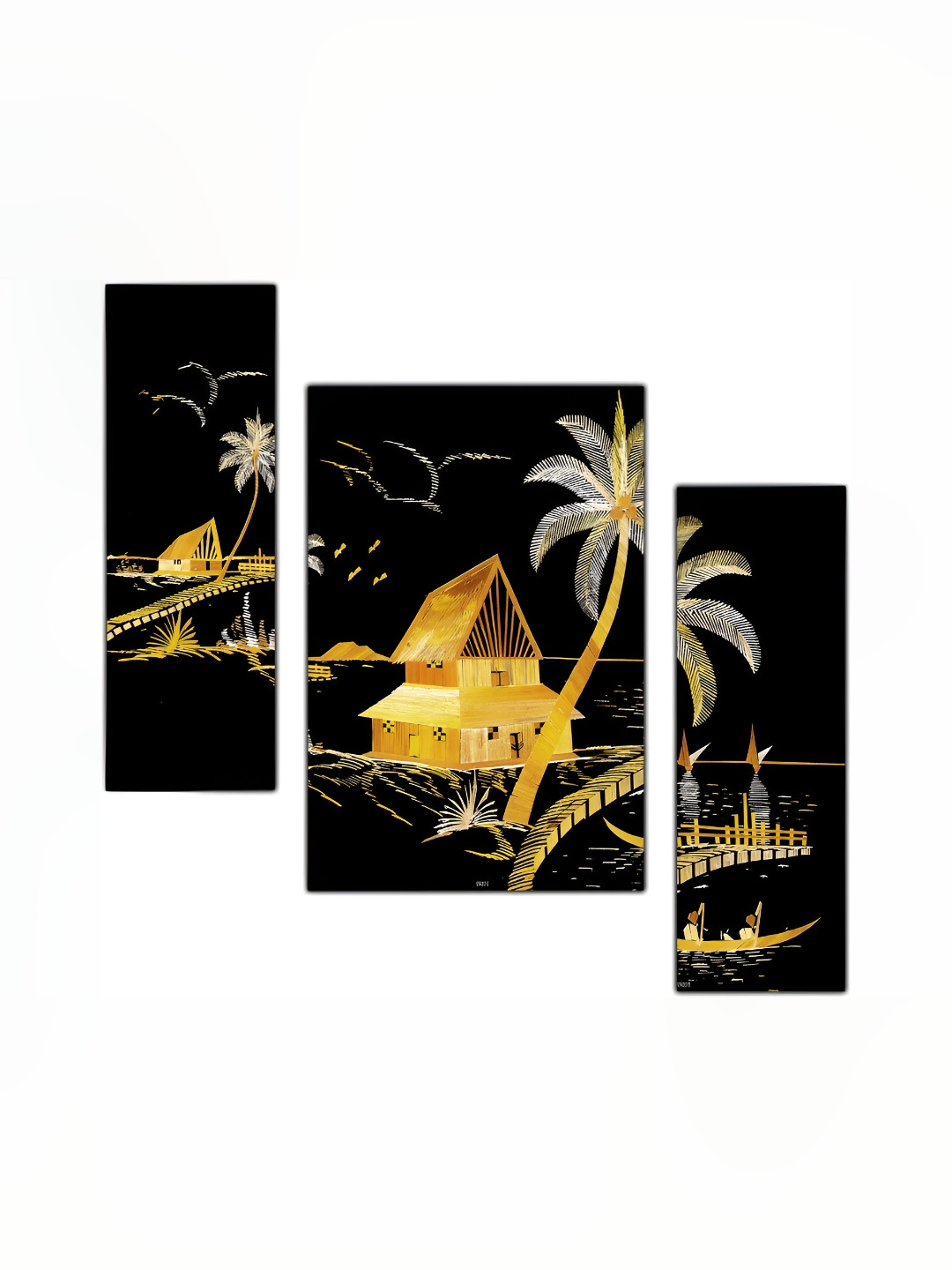 

PnF Black & Yellow 3 Pieces Floral And Botanical Wall Arts