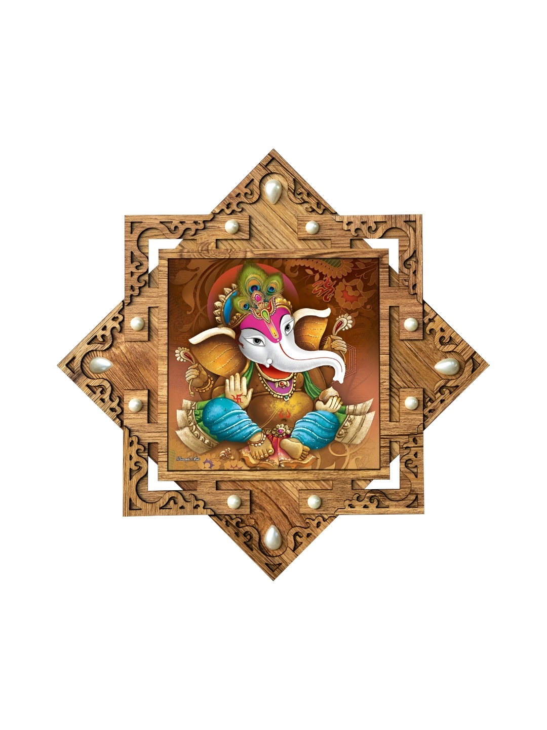 PnF Beige & Blue Wooden Religious Painting Wall Art