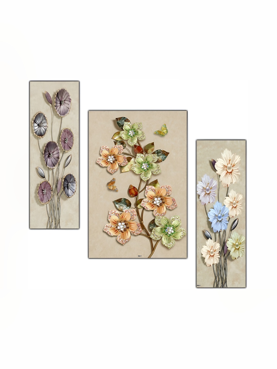 

PnF Beige & Orange 3 Pieces Wooden Floral and Botanical Wall Arts