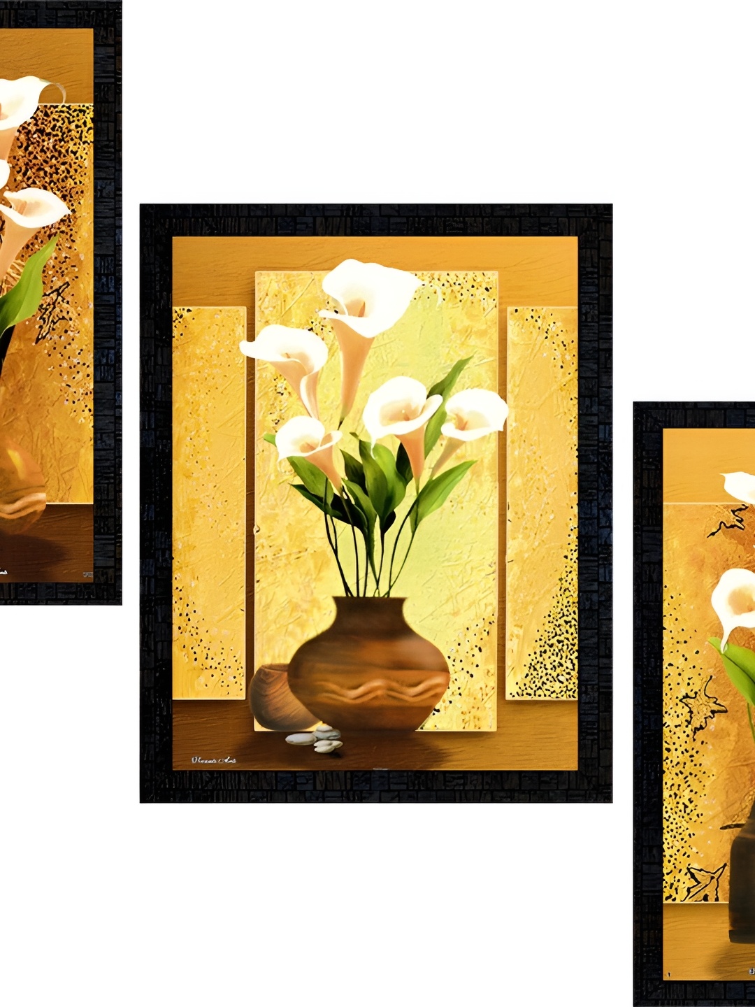 

PnF Charcoal & Yellow 3 Pieces Wooden Floral and Botanical Wall Arts