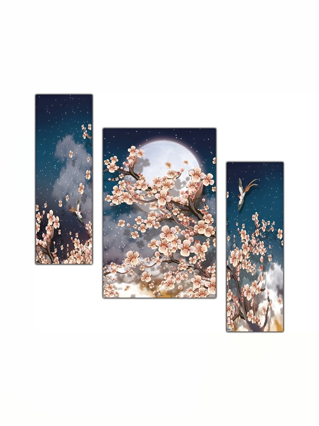 

PnF Blue & Orange 3Pcs Wooden Floral And Botanical Wall Paintings