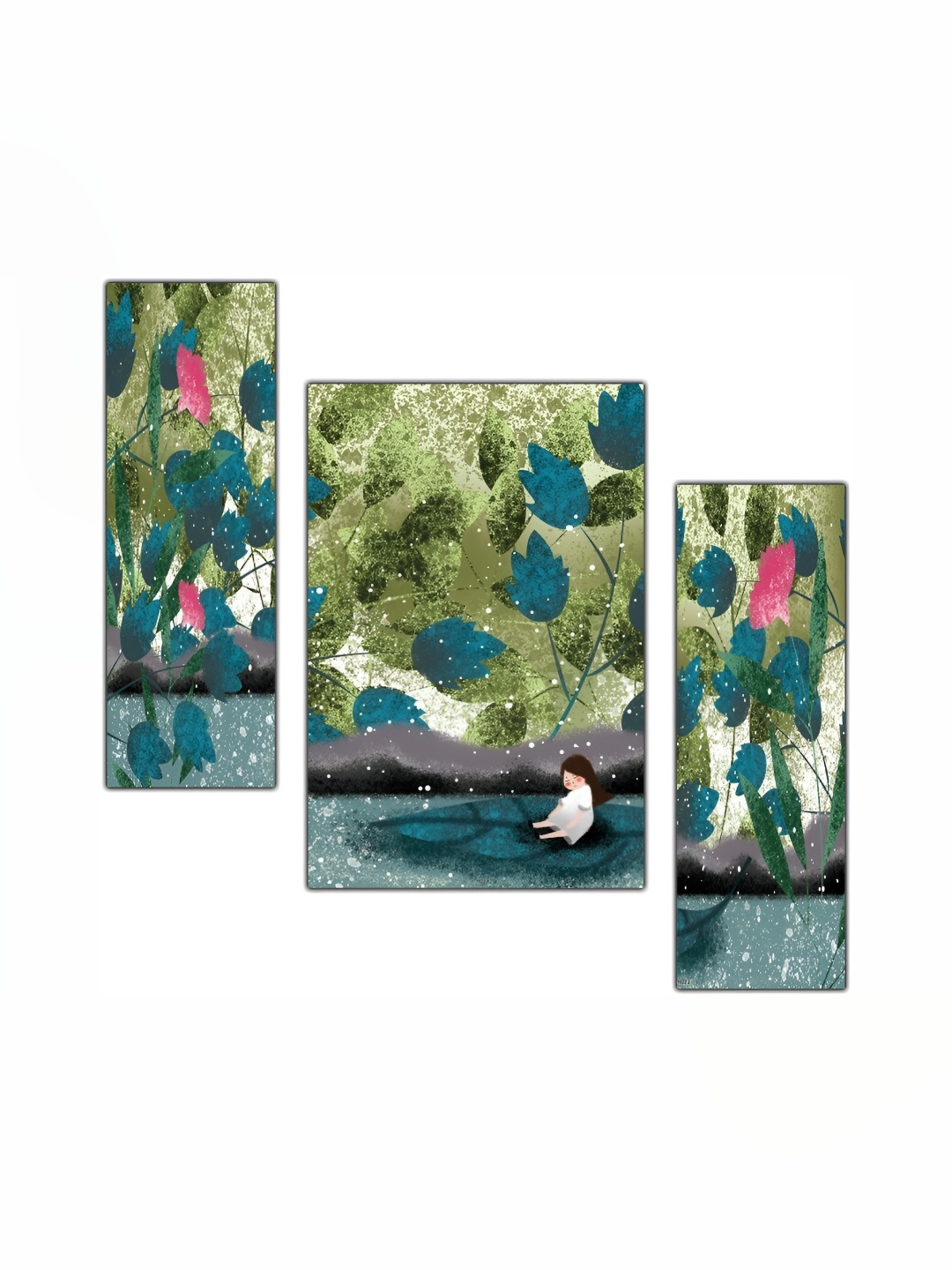 

PnF Blue & Green 3 Pieces Floral And Botanical Wall Arts