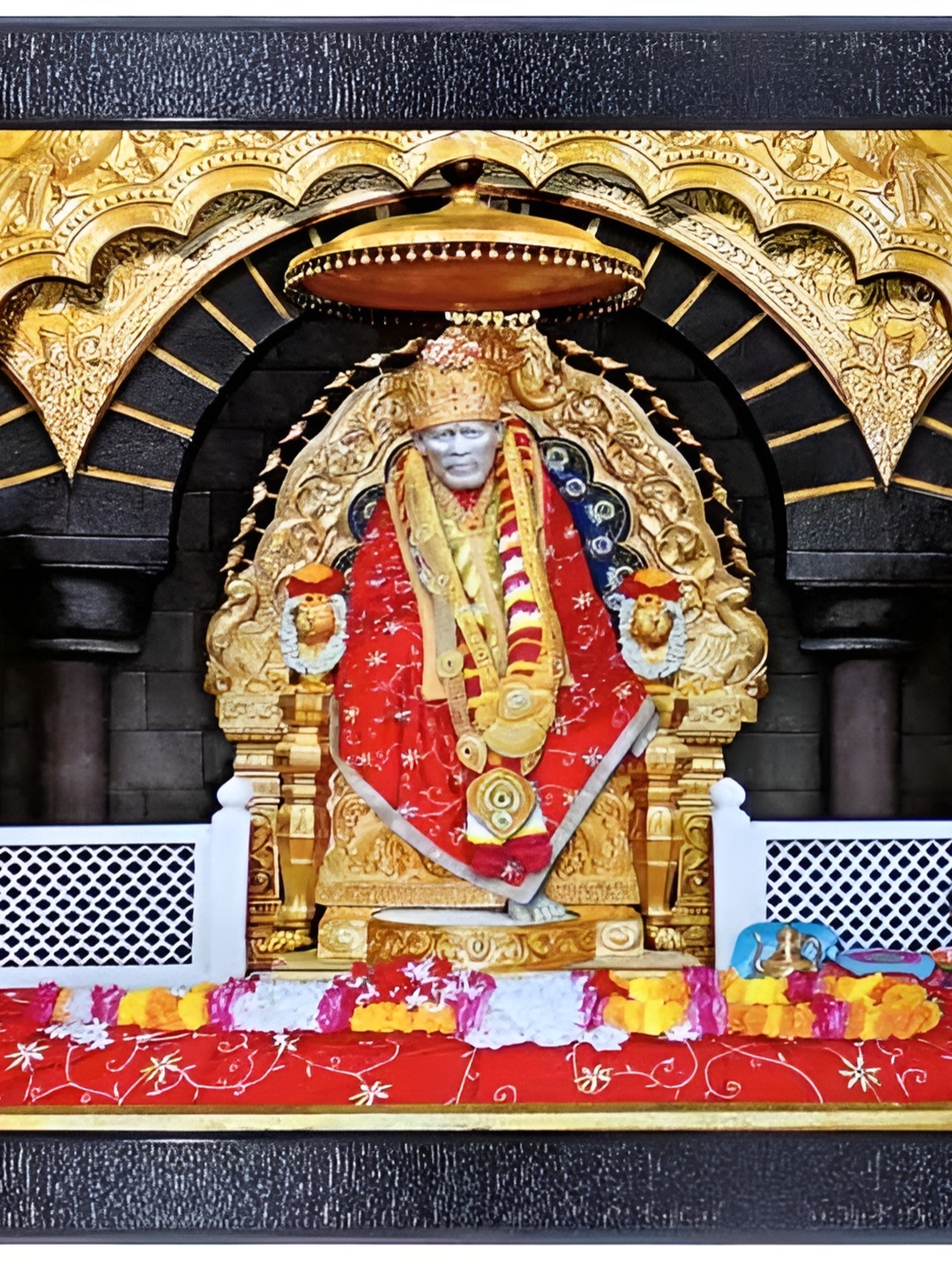 

PnF Black & Yellow Black & Gold Toned Lord Sai Baba Religious Wooden Painting Wall Art