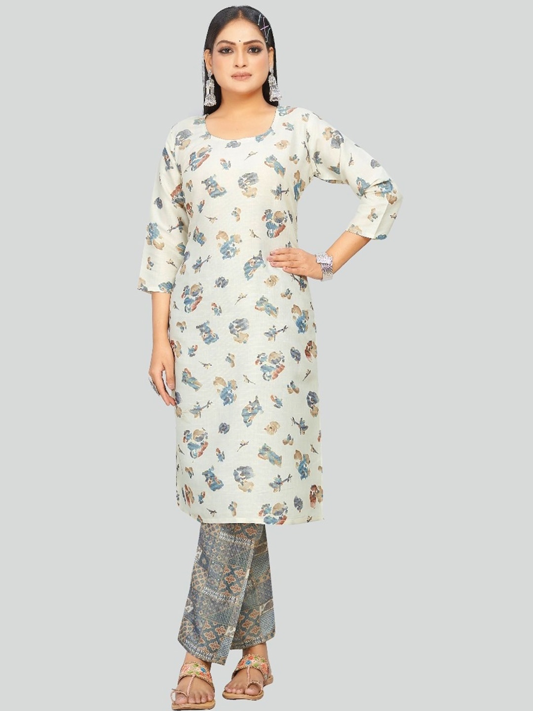 

S.K.C Printed Regular Kurta With Trousers, Grey