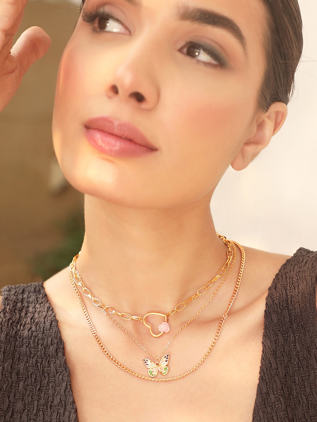 

Rubans Voguish Gold-Plated Layered Necklace, Green