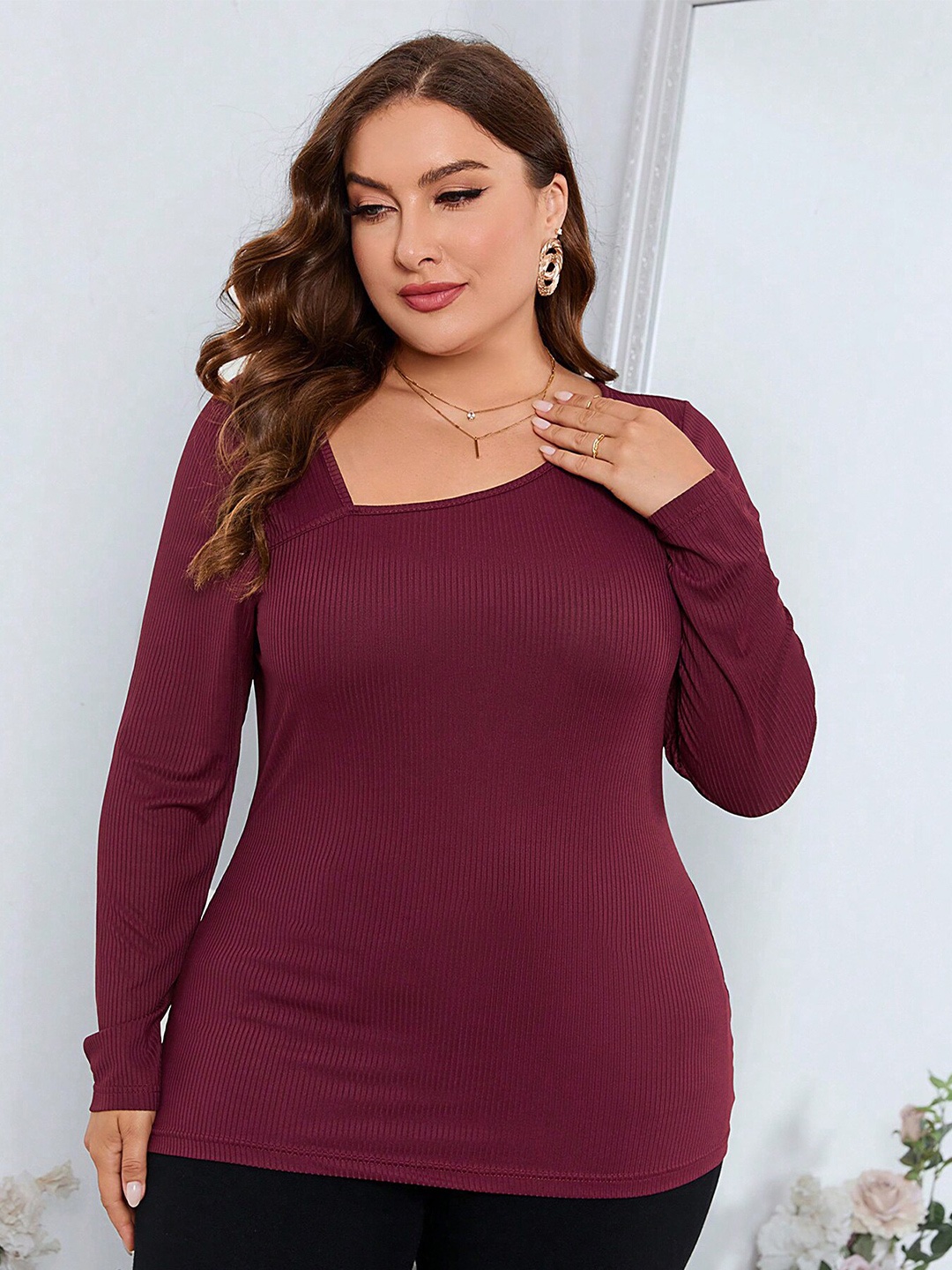 

LULU & SKY Plus Size Long Sleeves Top, Maroon