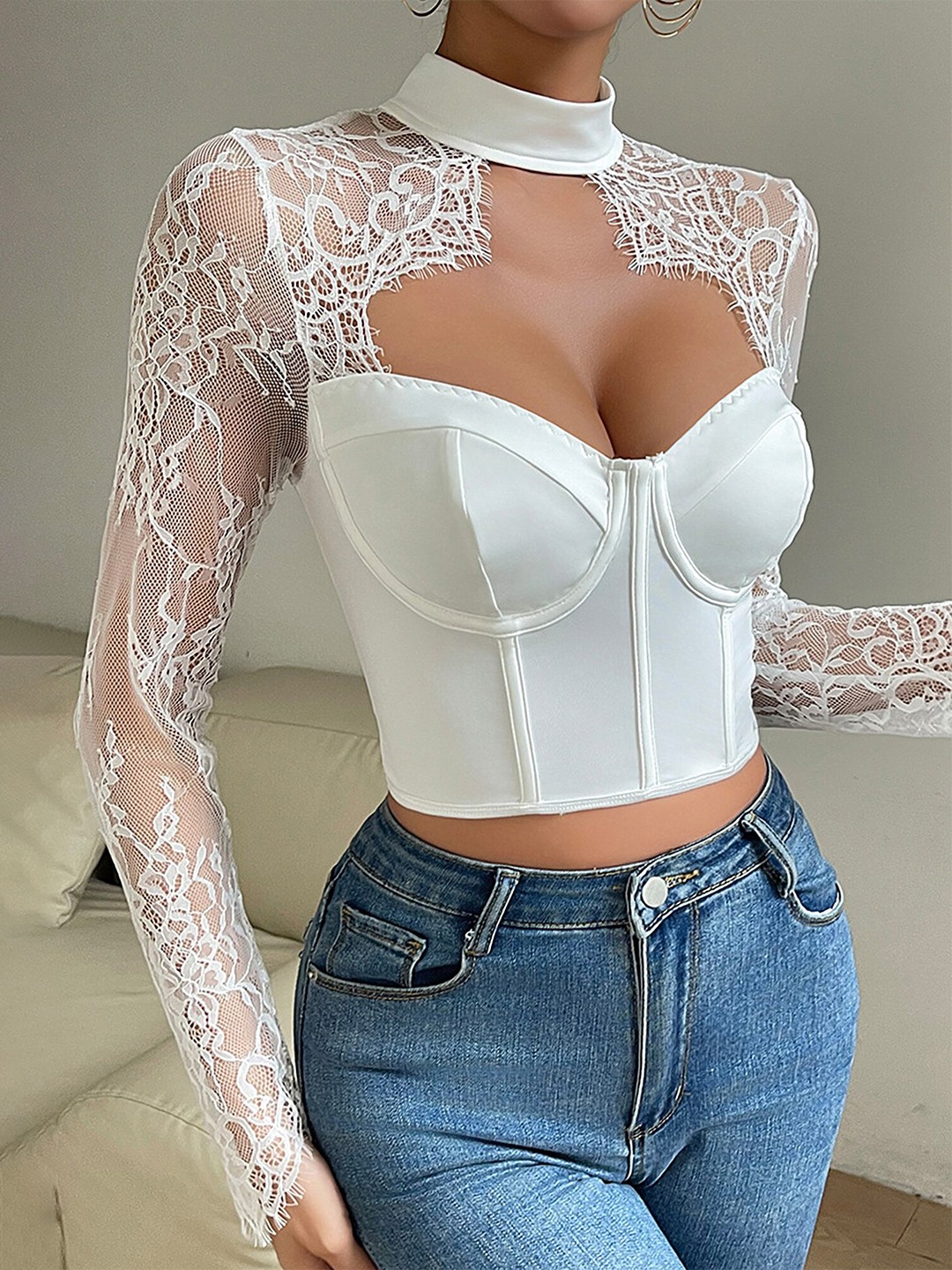 

LULU & SKY High Neck Fitted Crop Top, White