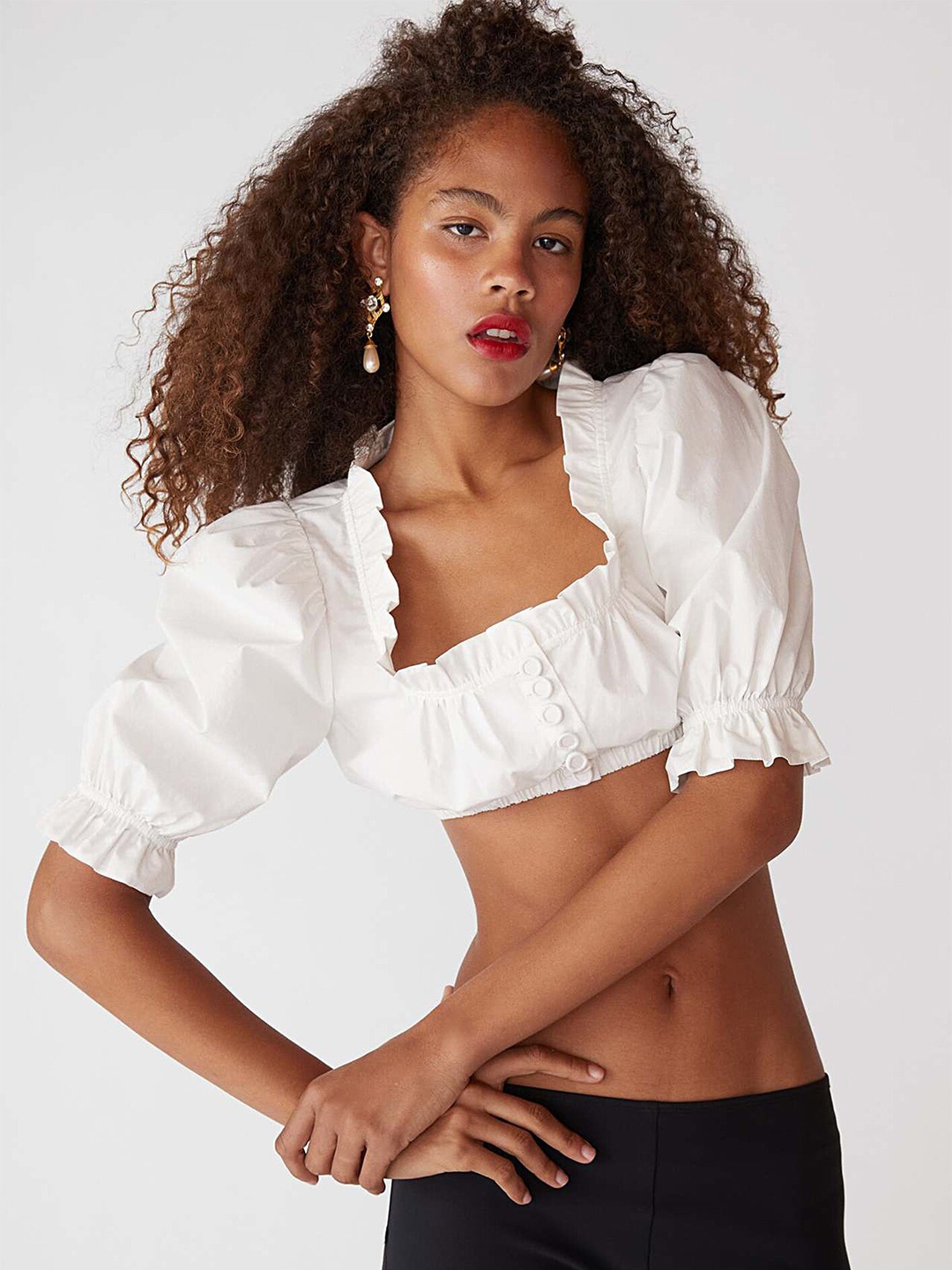 

LULU & SKY Square Neck Puff Sleeve Crop Top, White