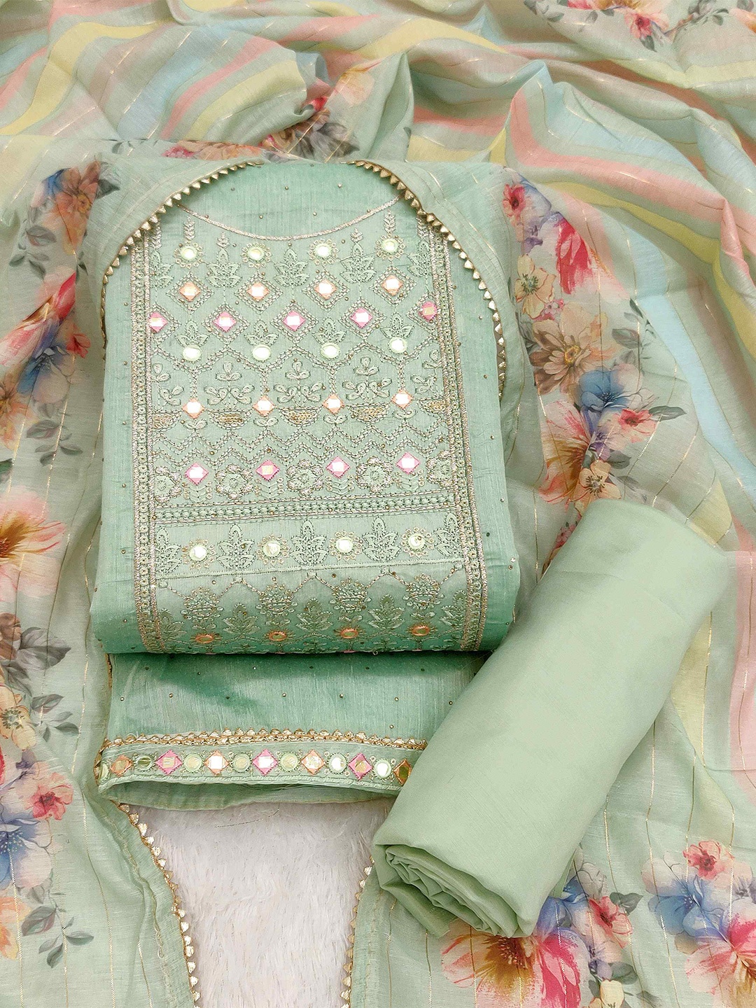 

TAVAS Embroidered Unstitched Dress Material, Green