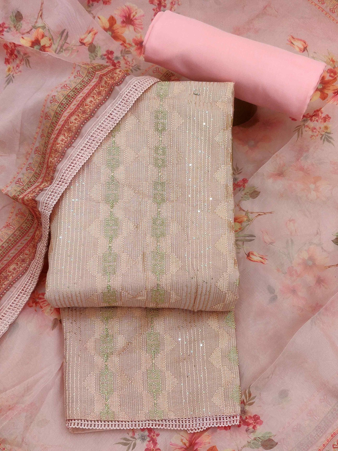 

TAVAS Ethnic Motifs Embroidered Sequinned Unstitched Dress Material, Pink