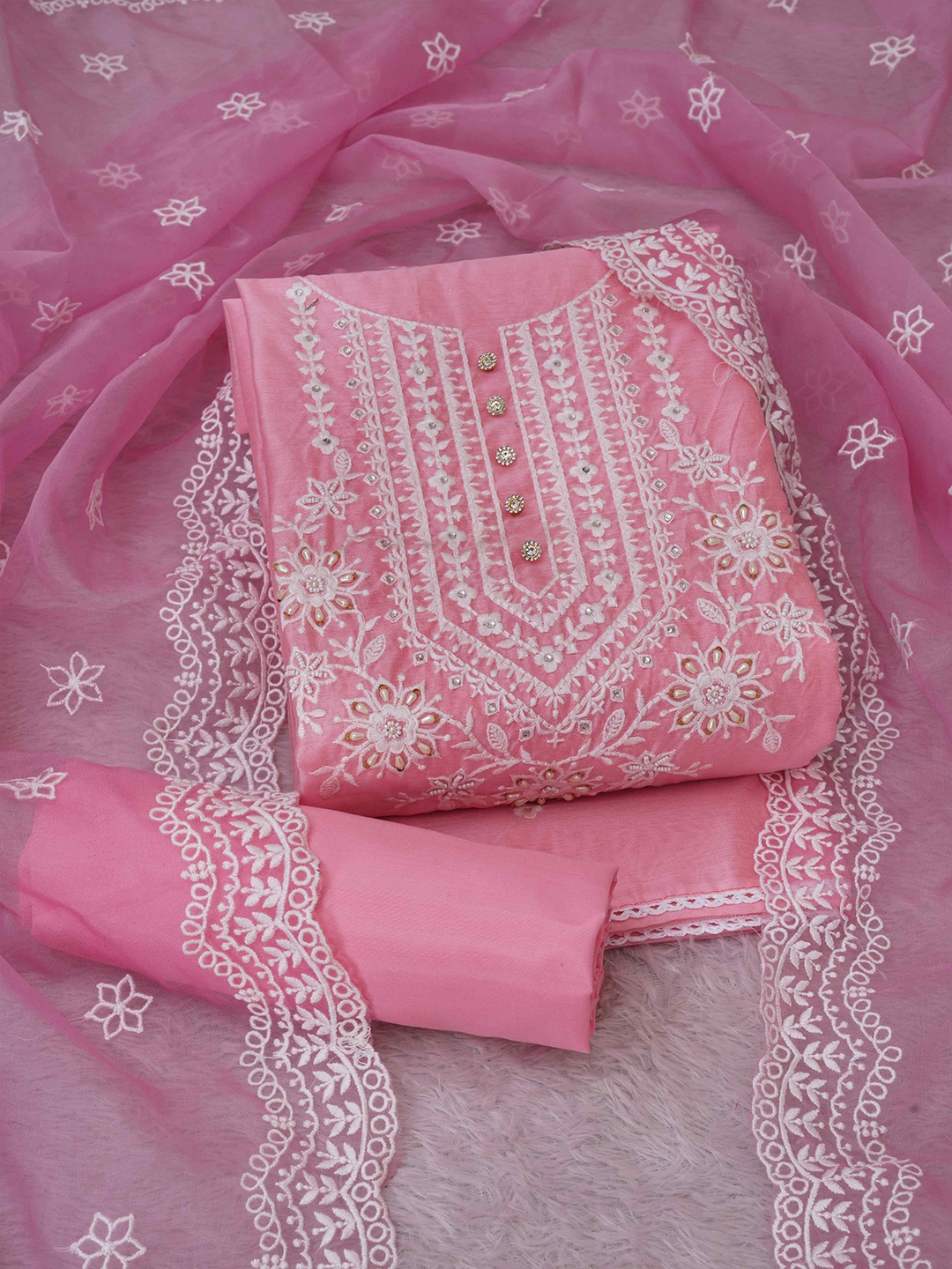 

TAVAS Embroidered Unstitched Dress Material, Pink