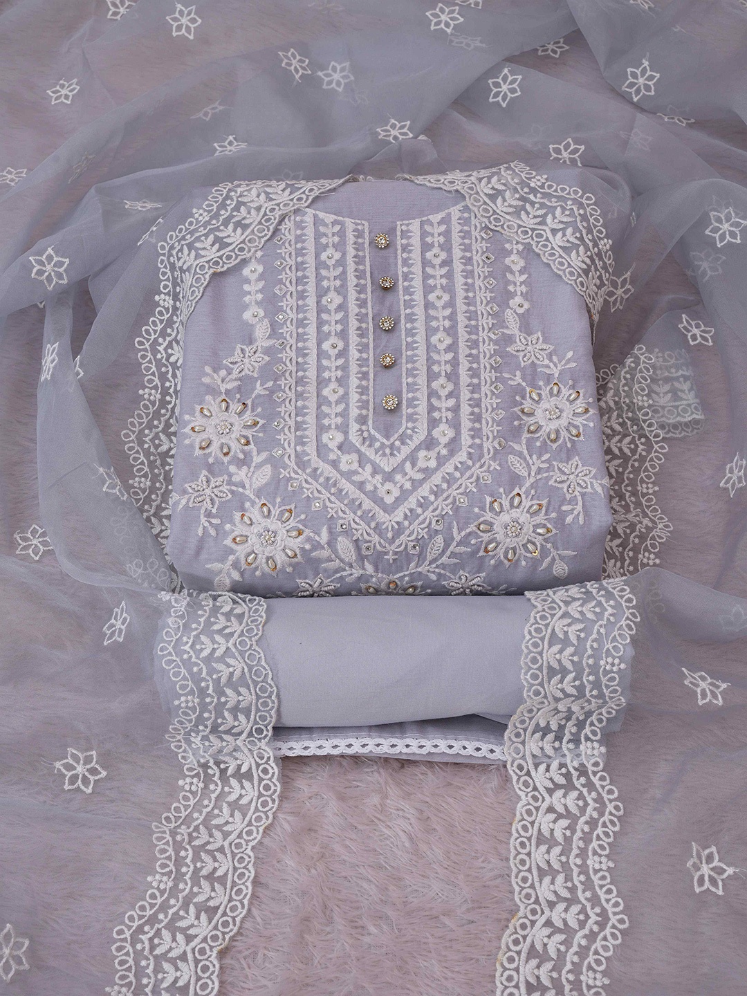 

TAVAS Ethnic Motifs Embroidered Unstitched Dress Material, Grey