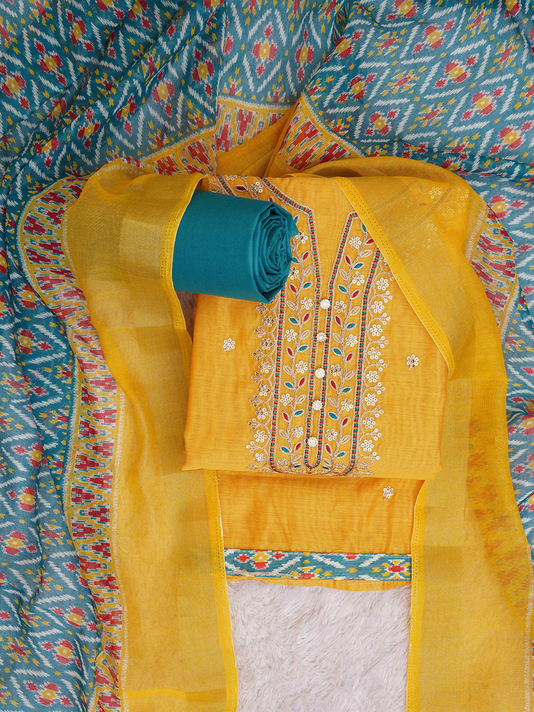 

TAVAS Ethnic Motifs Embroidered Unstitched Dress Material, Yellow