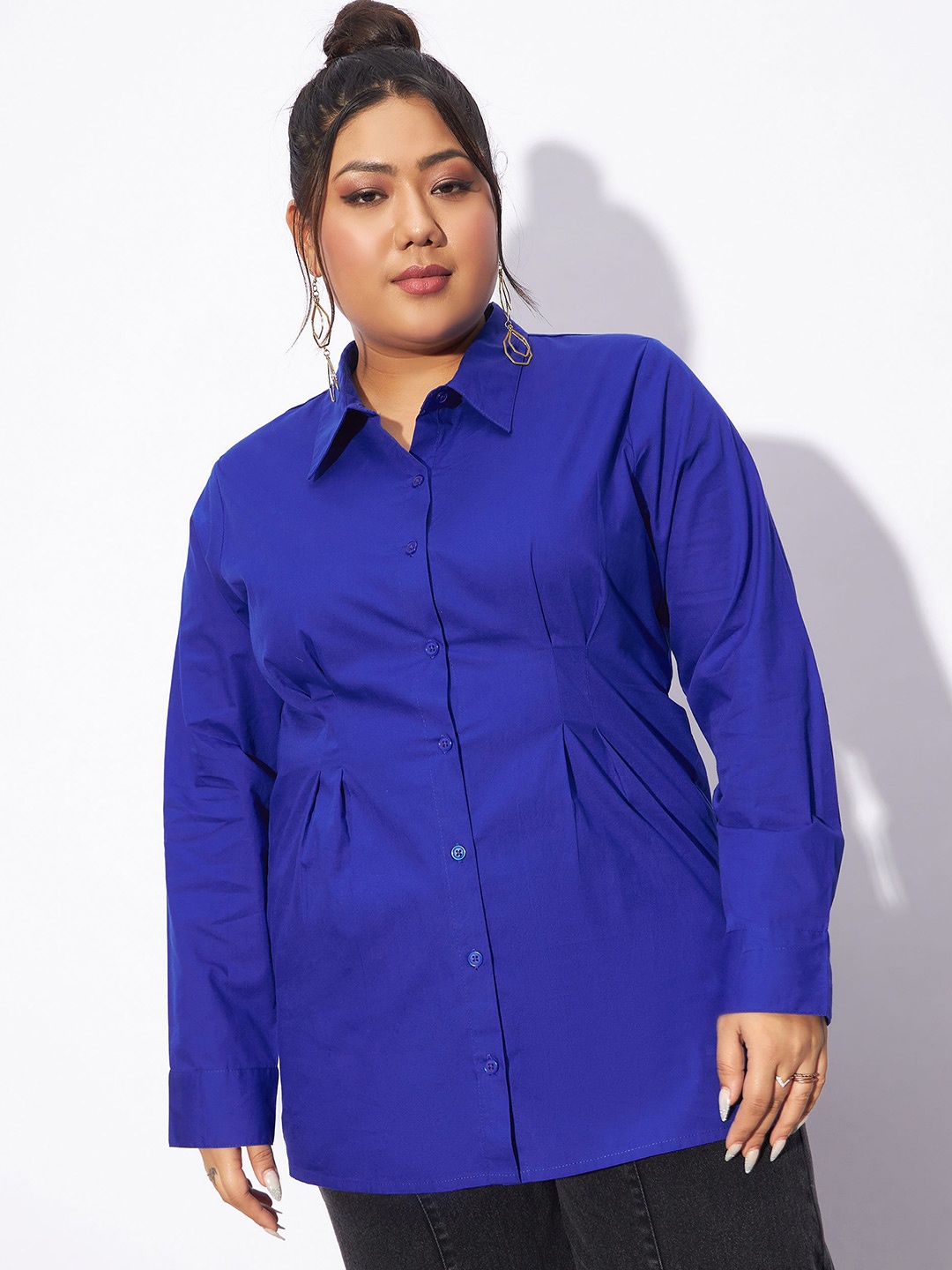 

SASSAFRAS Curve Plus Size Pure Cotton Casual Shirt, Blue