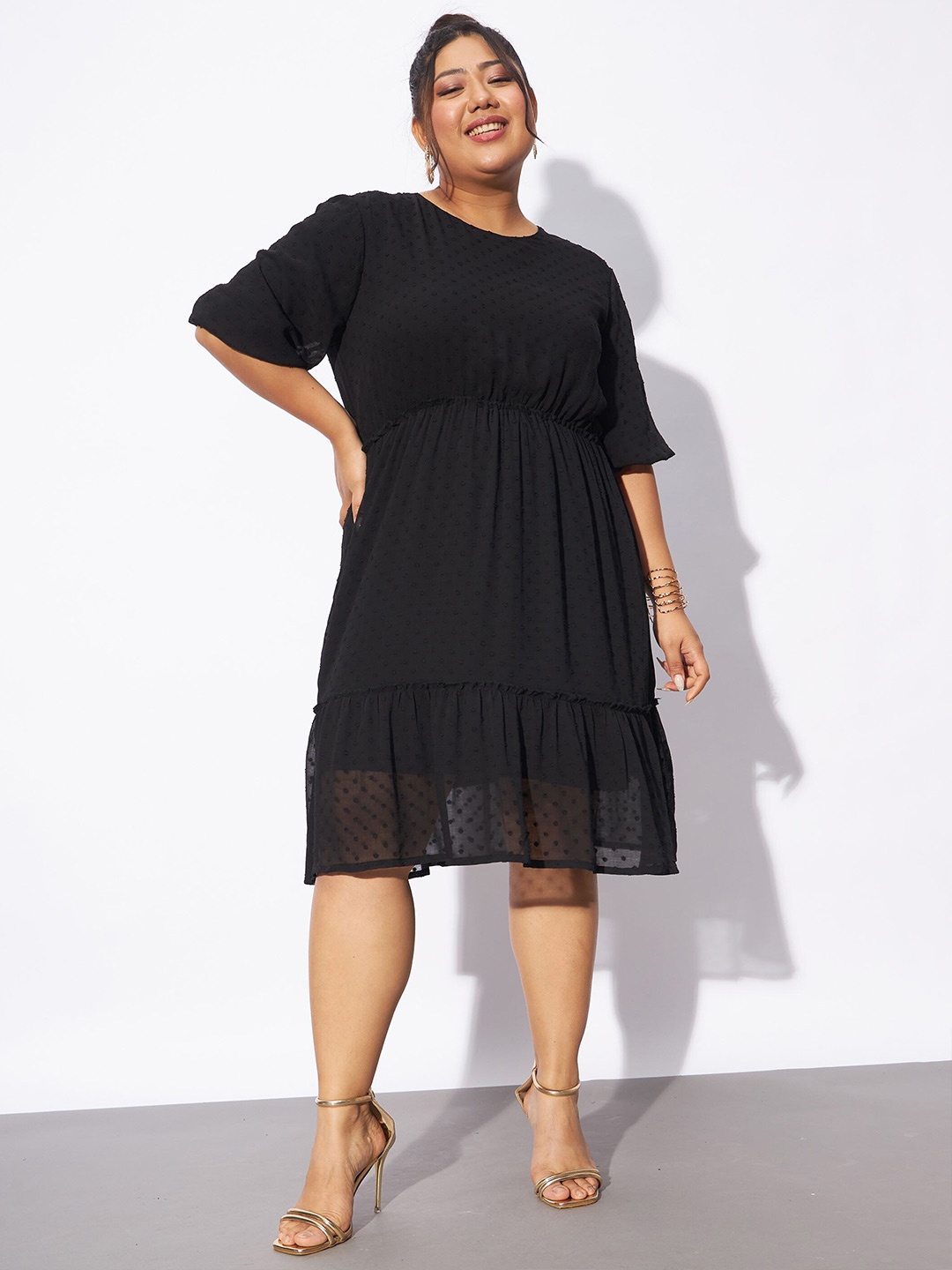 

SASSAFRAS Curve Plus Size Round Neck Fit & Flare Dress, Black