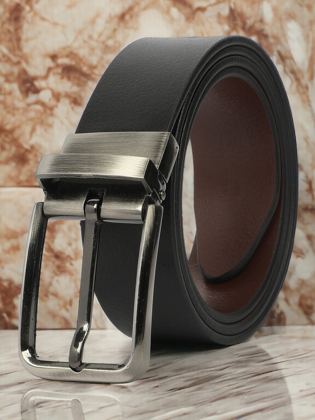 

CRUSSET Men Leather Reversible Formal Belt, Black