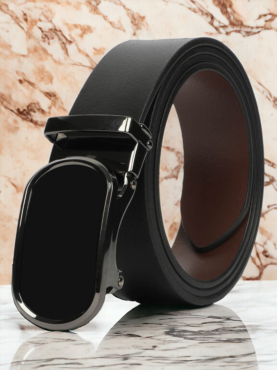 

CRUSSET Men Leather Slim Belt, Black