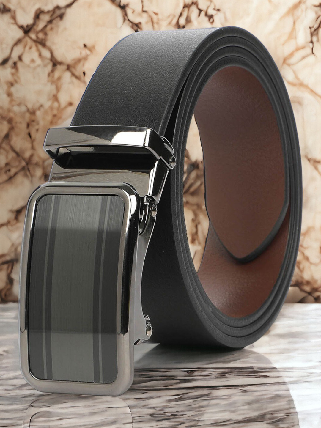 

CRUSSET Men Leather Formal Belt, Black