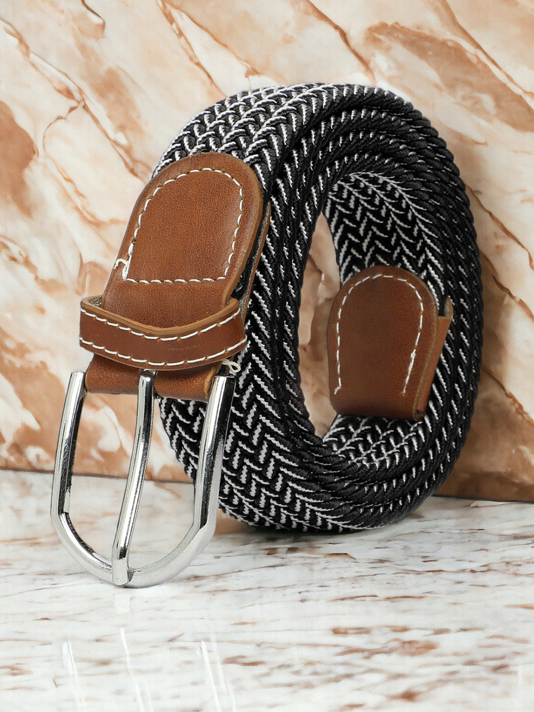 

CRUSSET Men Textured Wide Canvas Belt, Black