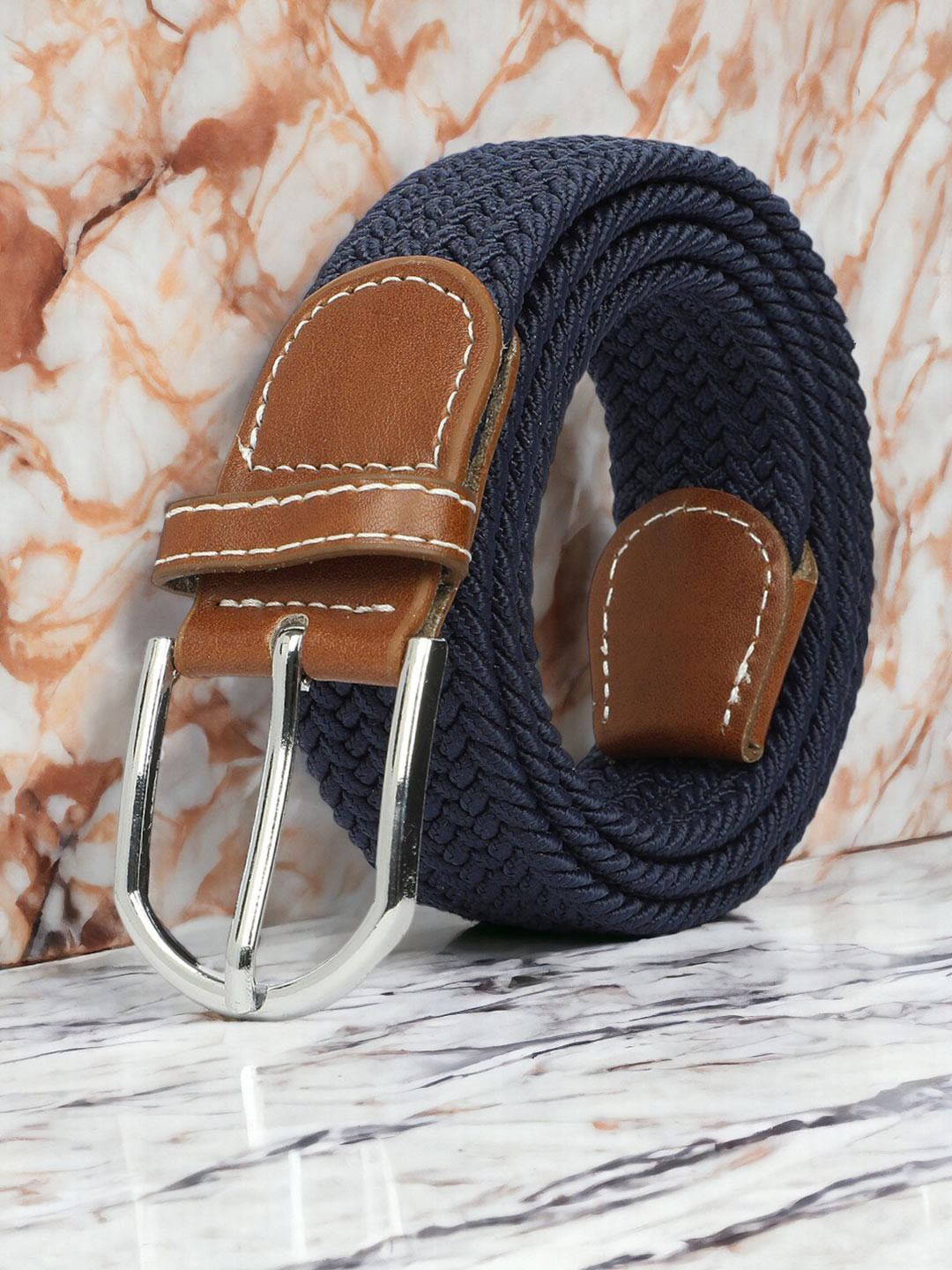 

CRUSSET Men Textured Wide Canvas Belt, Blue