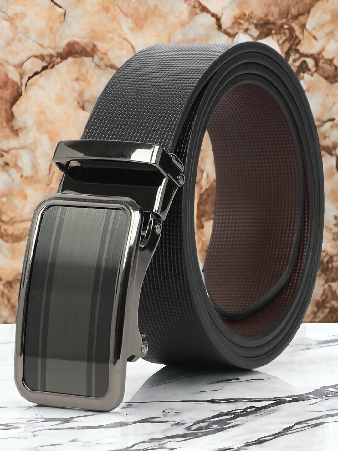 

CRUSSET Men Textured Leather Formal Belt, Black
