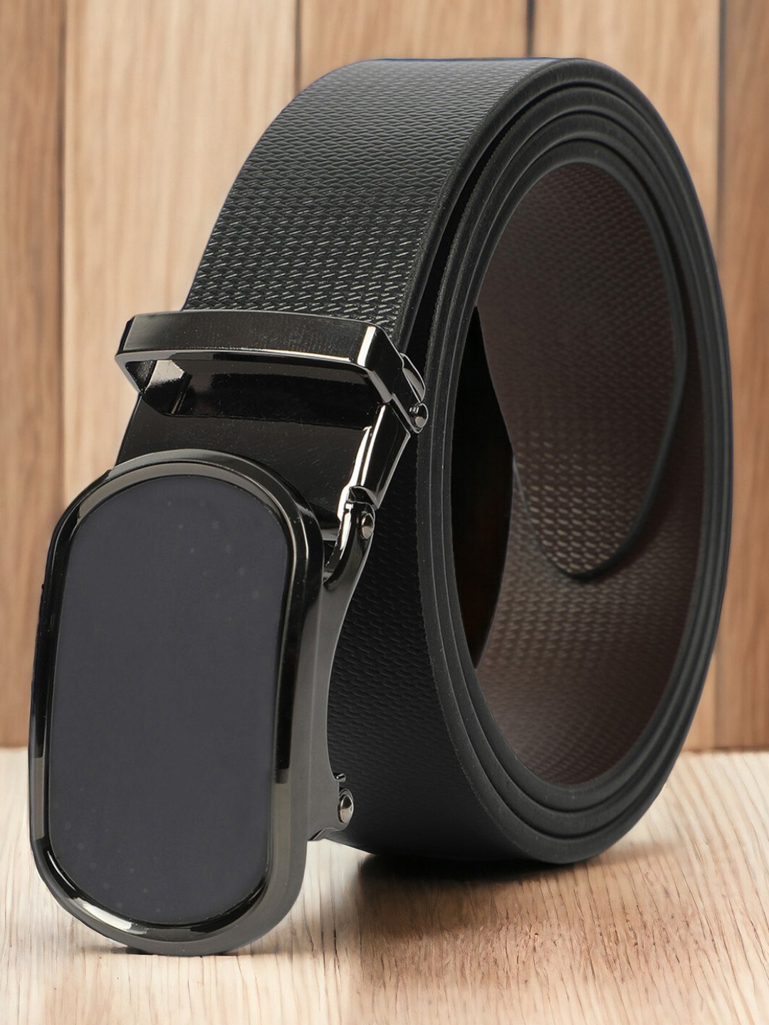 

CRUSSET Men Textured Leather Formal Belt, Black