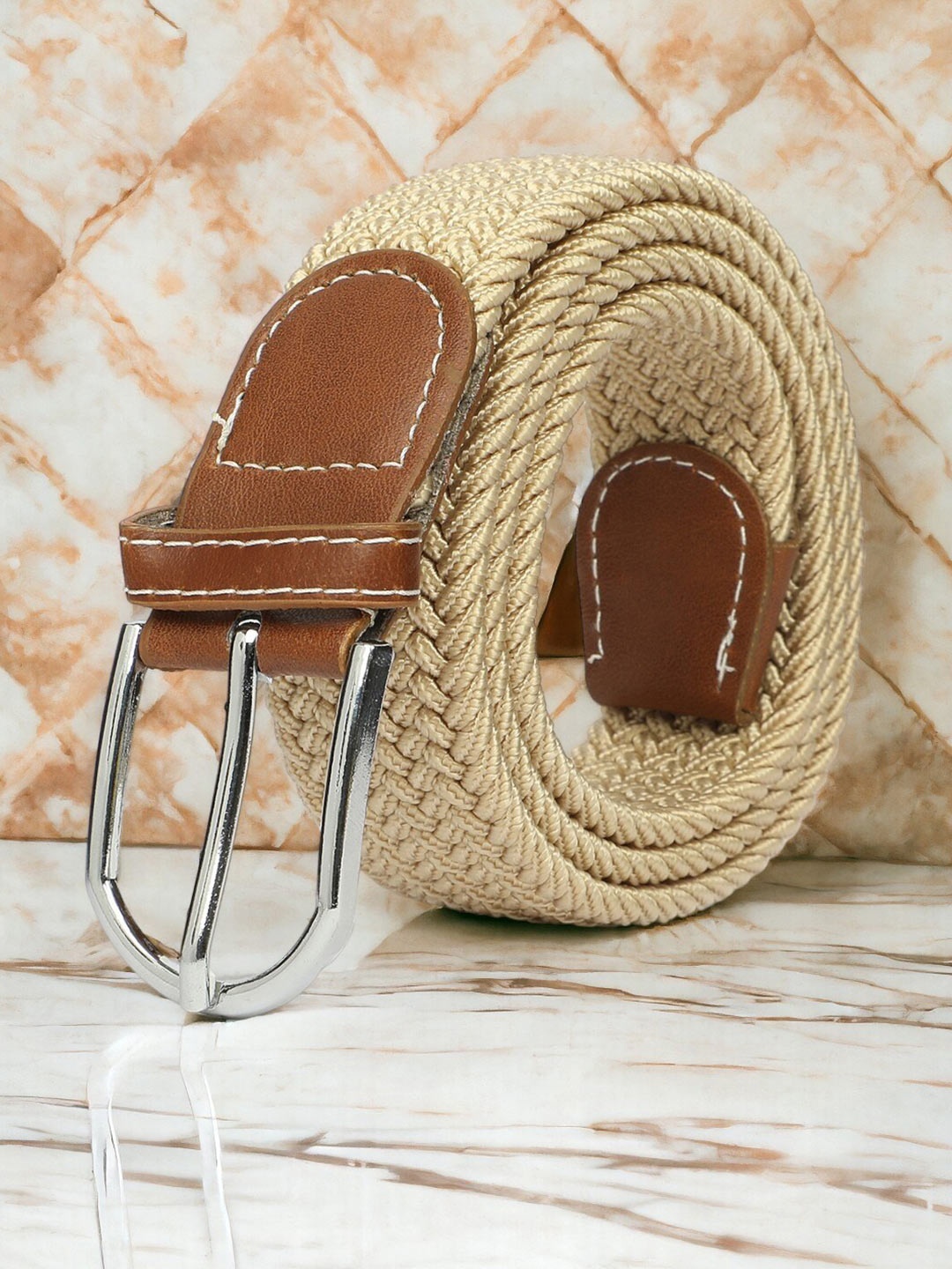 

CRUSSET Men Textured Wide Belt, Cream