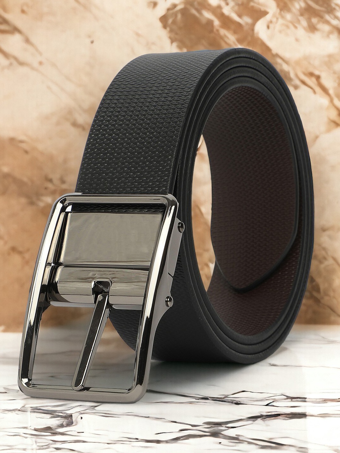 

CRUSSET Men Textured Leather Wide Formal Belt, Black
