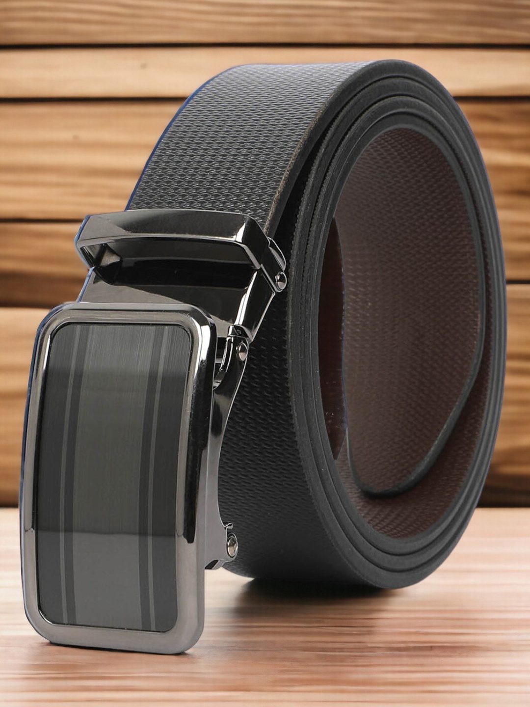 

CRUSSET Men Textured Leather Formal Belt, Black