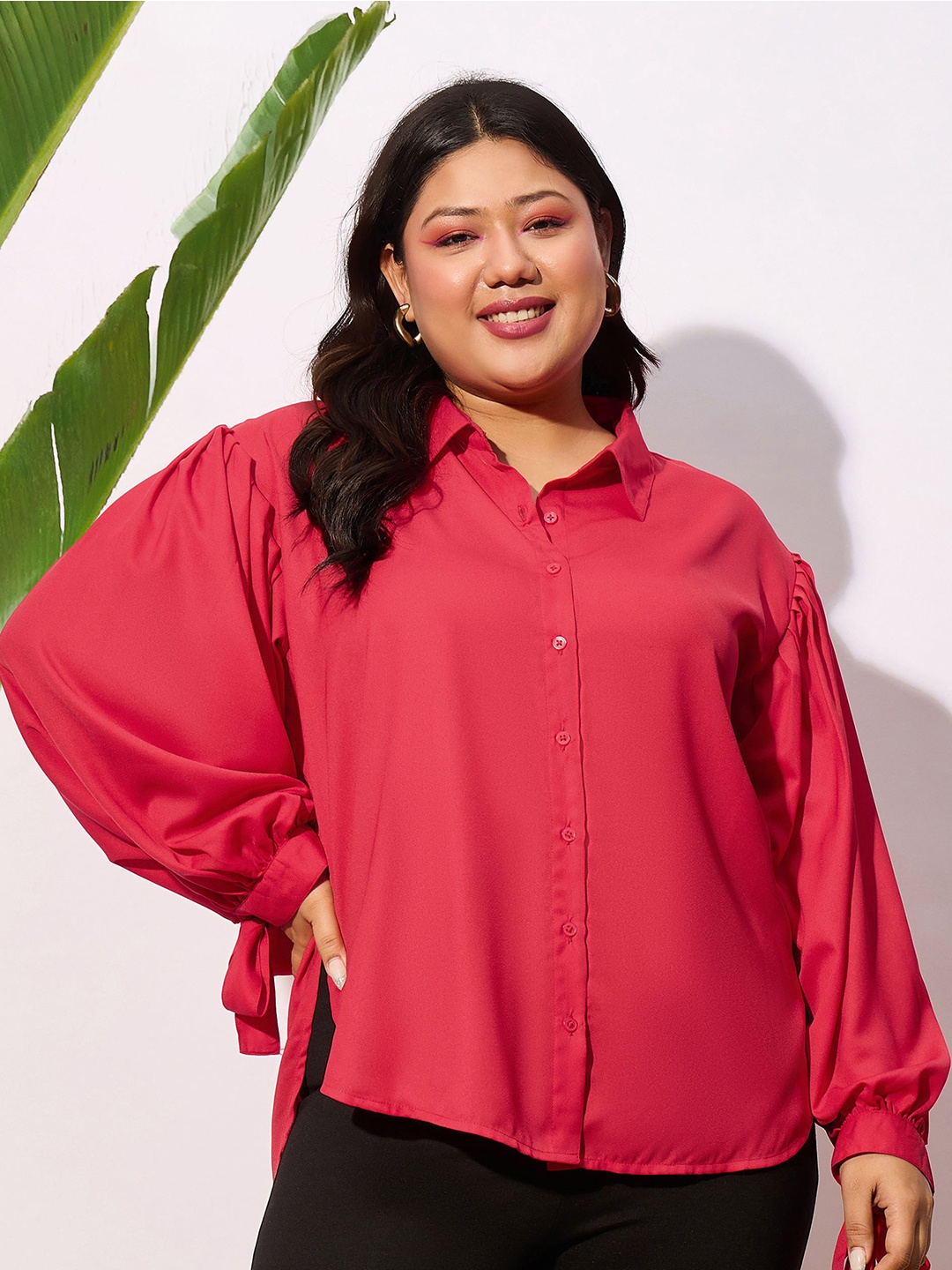 

SASSAFRAS Curve Plus Size Oversized Casual Shirt, Red