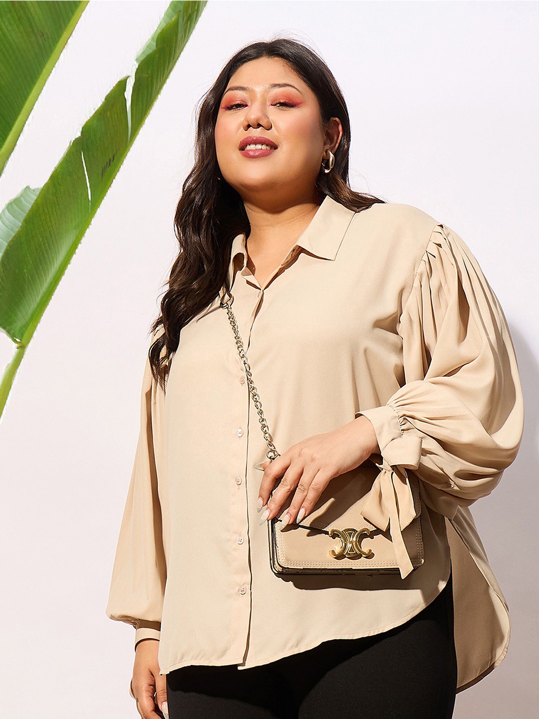 

SASSAFRAS Curve Plus Size Oversized Casual Shirt, Beige