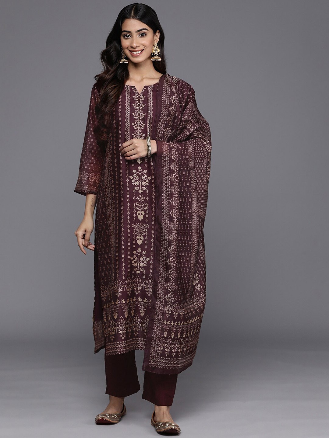 

KALINI Ethnic Motifs Printed Kurta With Trousers & Dupatta, Purple