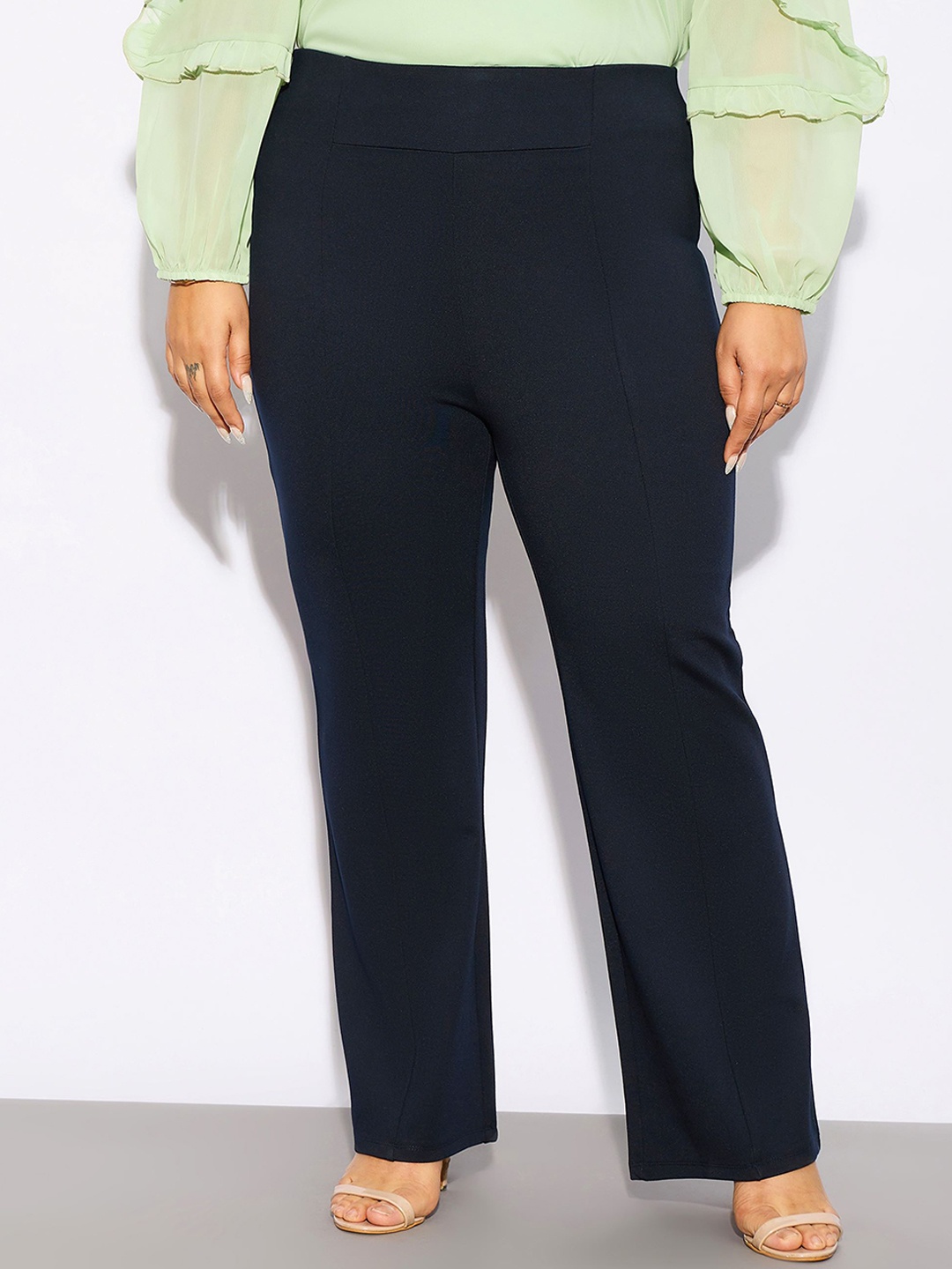 

SASSAFRAS Curve Women Plus Size Navy Blue Straight Fit Regular Trousers