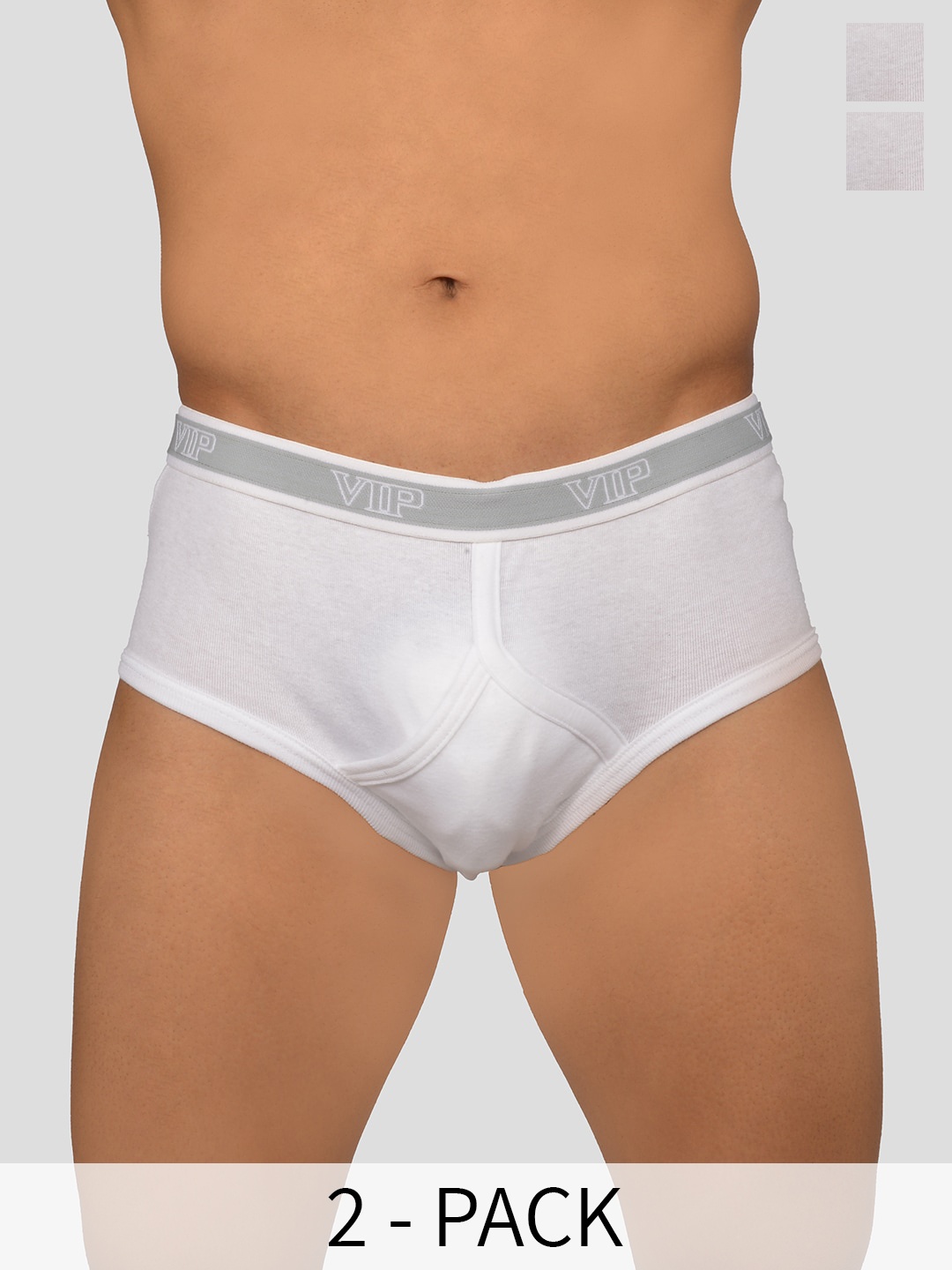 

VIP Men Pack Of 2 Mid-Rise Cotton Basic Briefs VP-MI-BF-SIGNR-10P-95-PO2, White