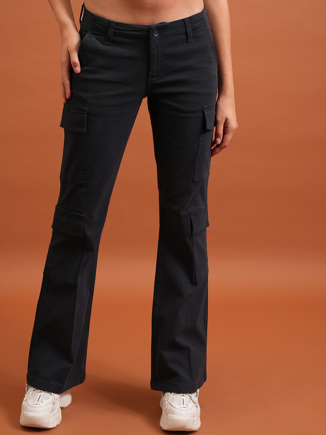 

Tokyo Talkies Women Navy Blue Flared Cargos
