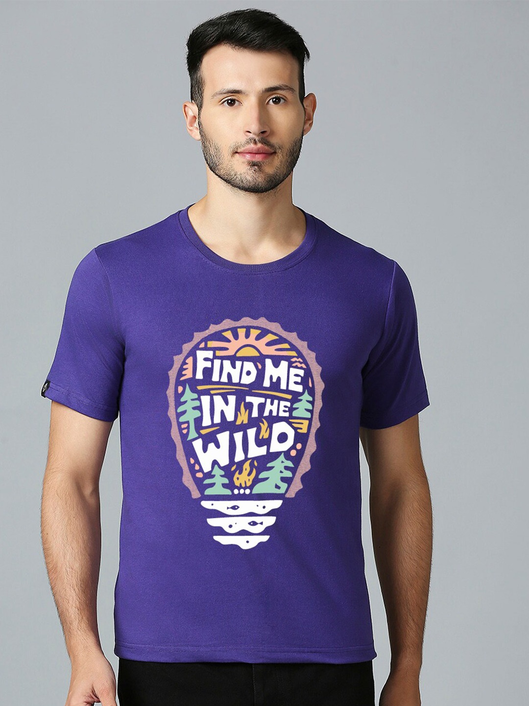 

MOD ECRU Unisex Find Me In The Wild Printed Round Neck Cotton T-shirt, Purple