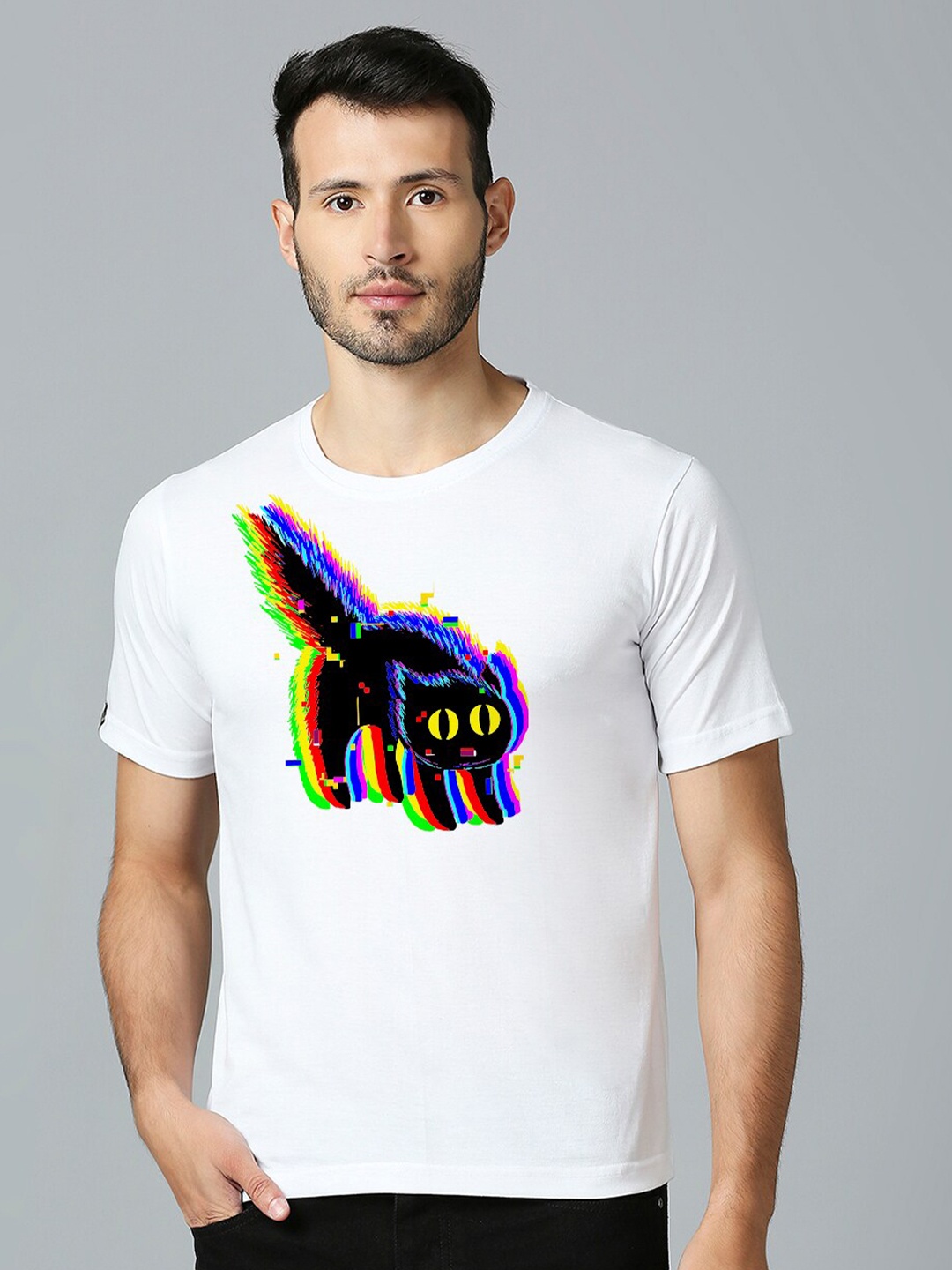 

MOD ECRU Unisex Technicat Glitch Printed Round Neck Cotton T-shirt, White