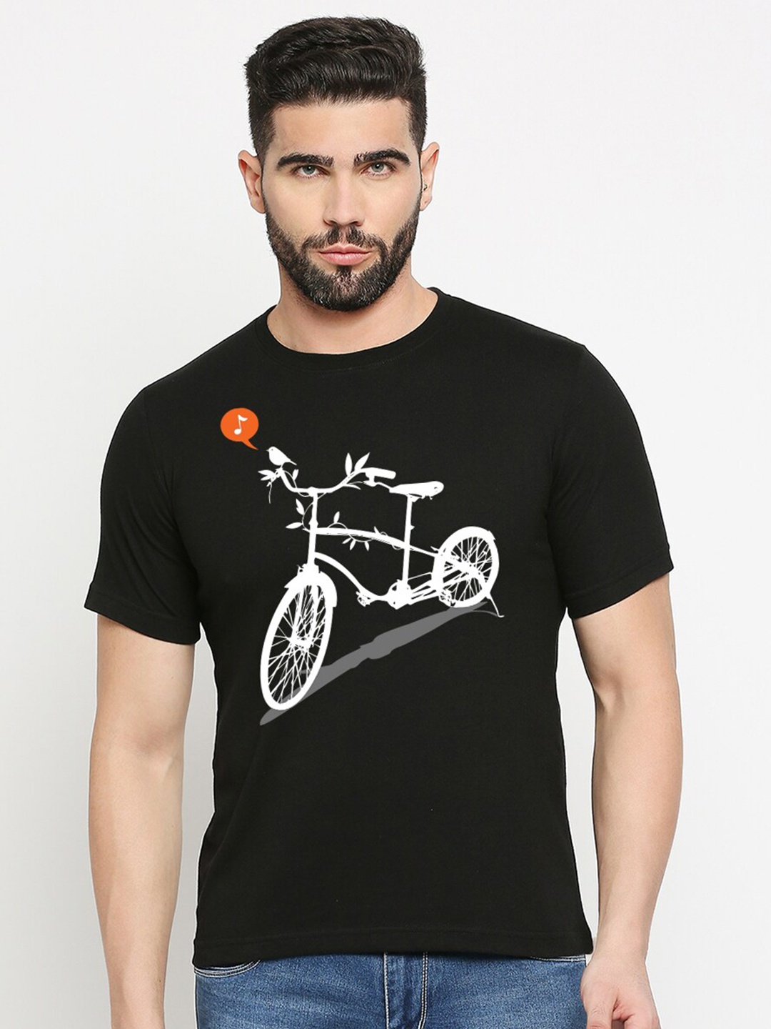 

MOD ECRU Unisex Graphic Printed Round Neck Cotton T-shirt, Black