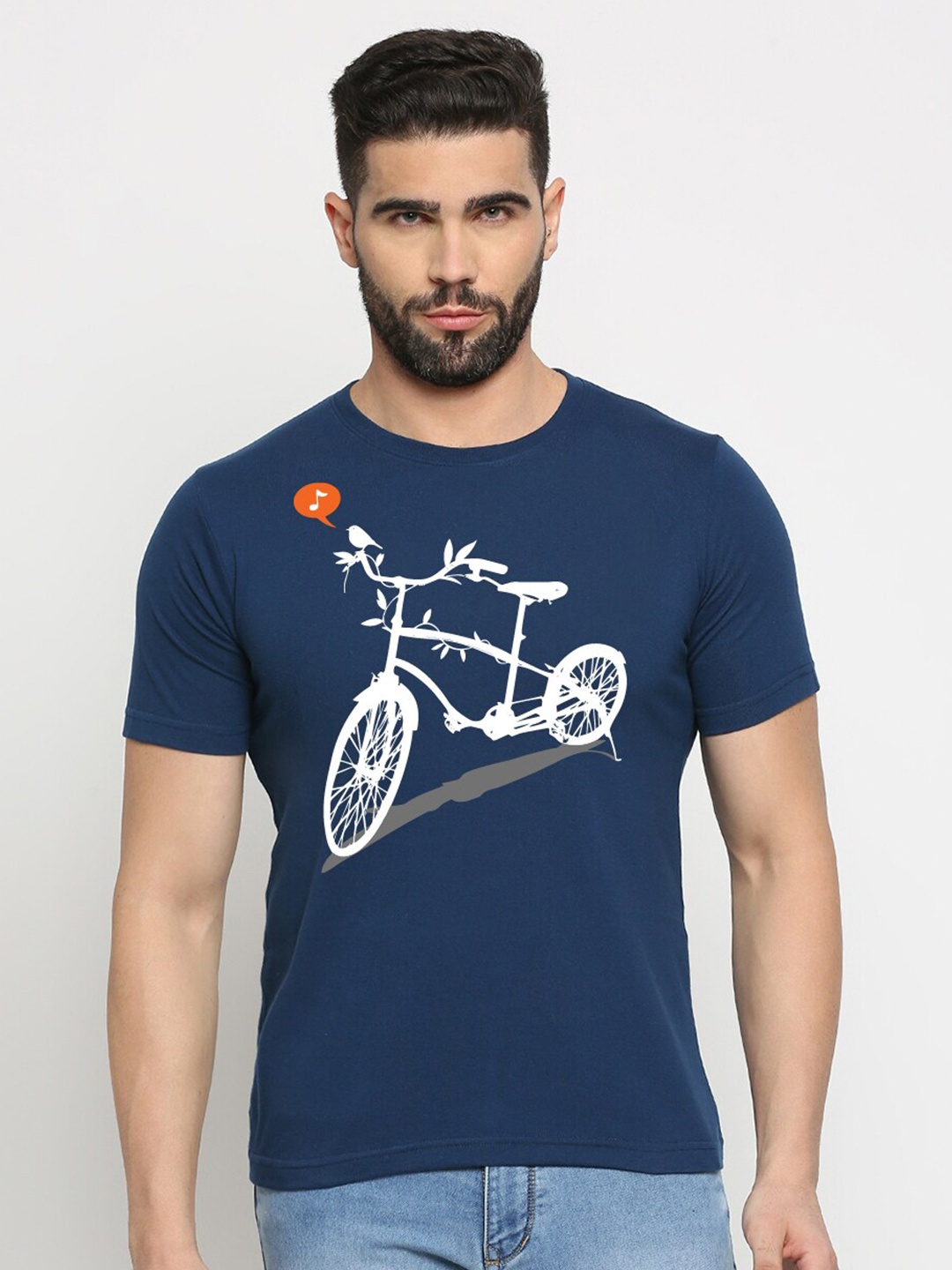 

MOD ECRU Unisex Graphic Printed Round Neck Cotton T-shirt, Blue