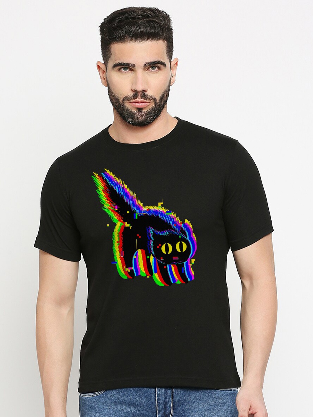

MOD ECRU Unisex Technicat Glitch Printed Round Neck Cotton T-shirt, Black