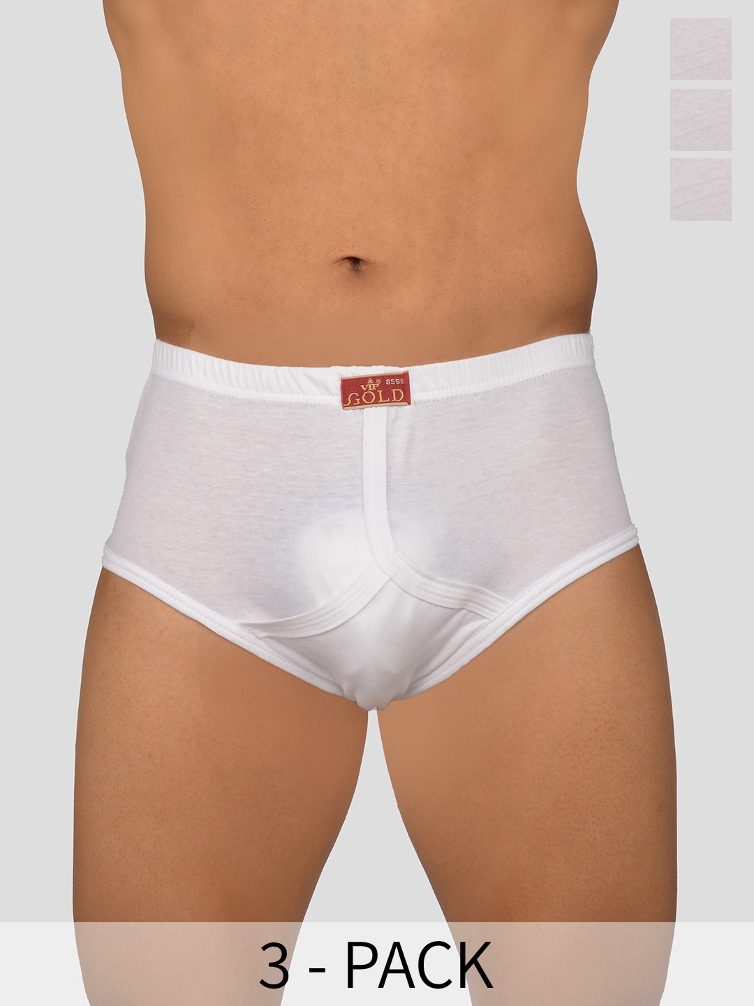 

VIP Pack Of 3 Brand Logo Details Cotton Basic Briefs VP-MI-BF-GOLDW-10P-110-PO3, White