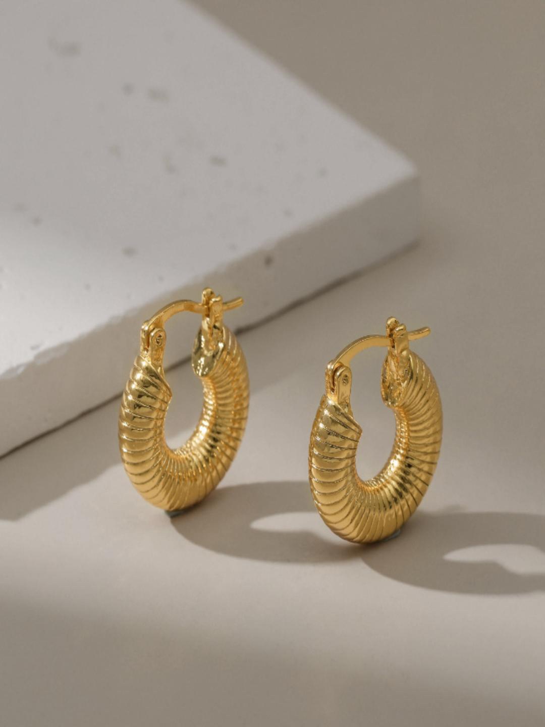 

AQUASTREET 18K Gold Plated Waterproof Anti Tarnish Textured Small Hoop Earrings