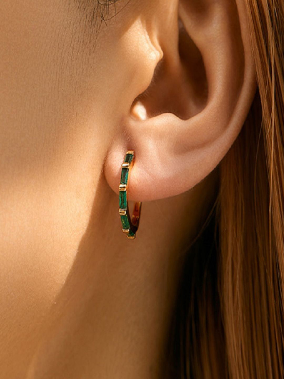 

AQUASTREET 18K Gold Plated Waterproof Anti Tarnish Emerald Huggie Earrings