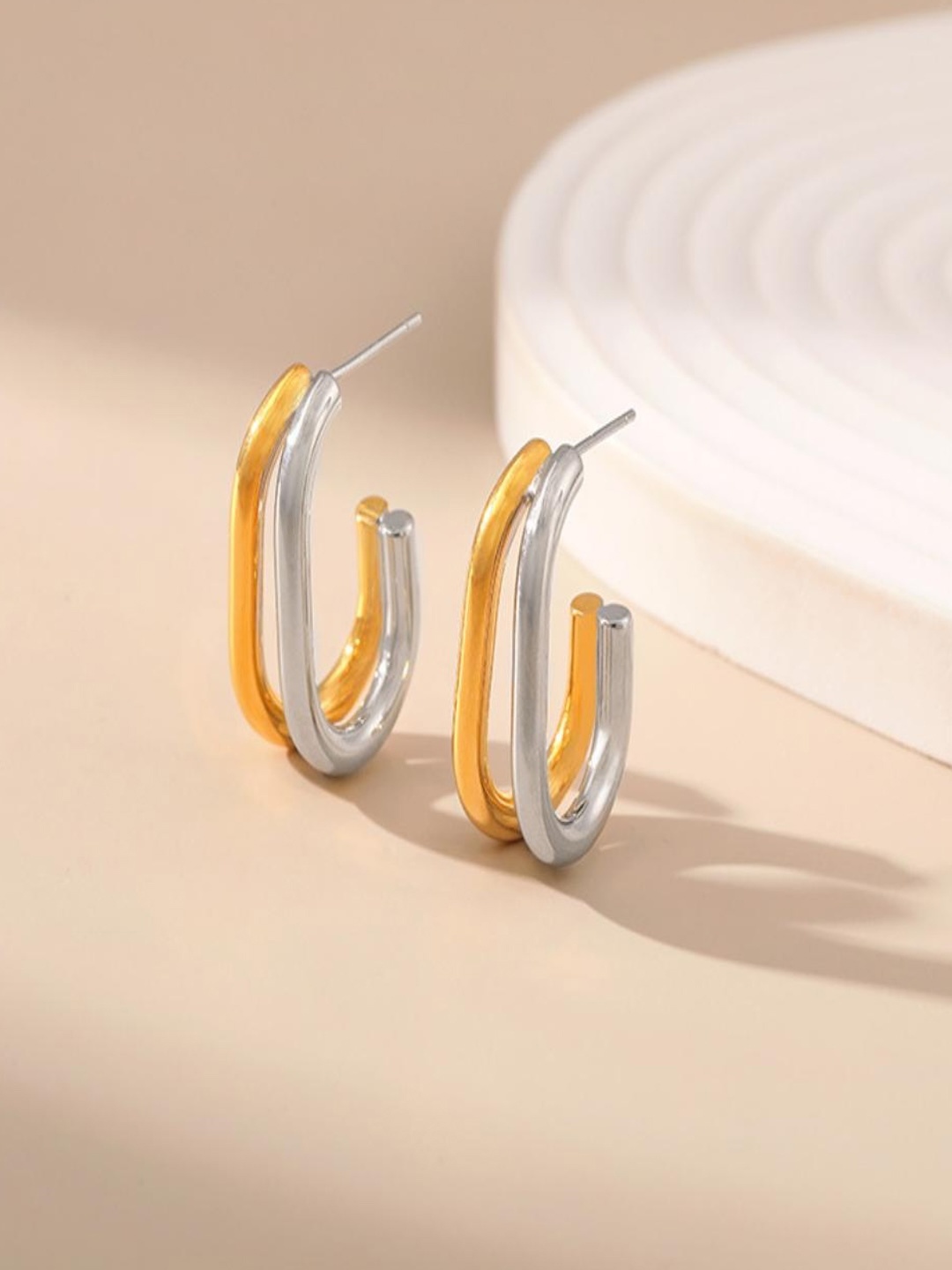 

AQUASTREET 18K Gold and Silver Plated Waterproof Anti Tarnish Rectangle Half Hoops