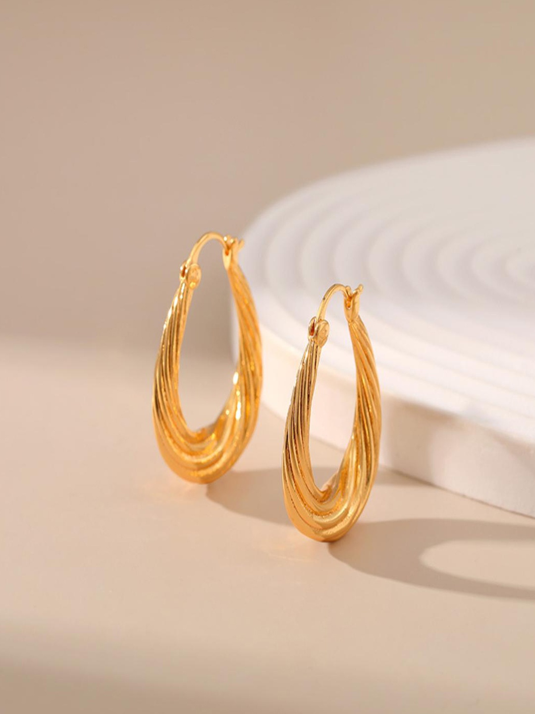 

AQUASTREET 18K Gold Plated Waterproof Anti Tarnish Folded Design Hoop Earrings