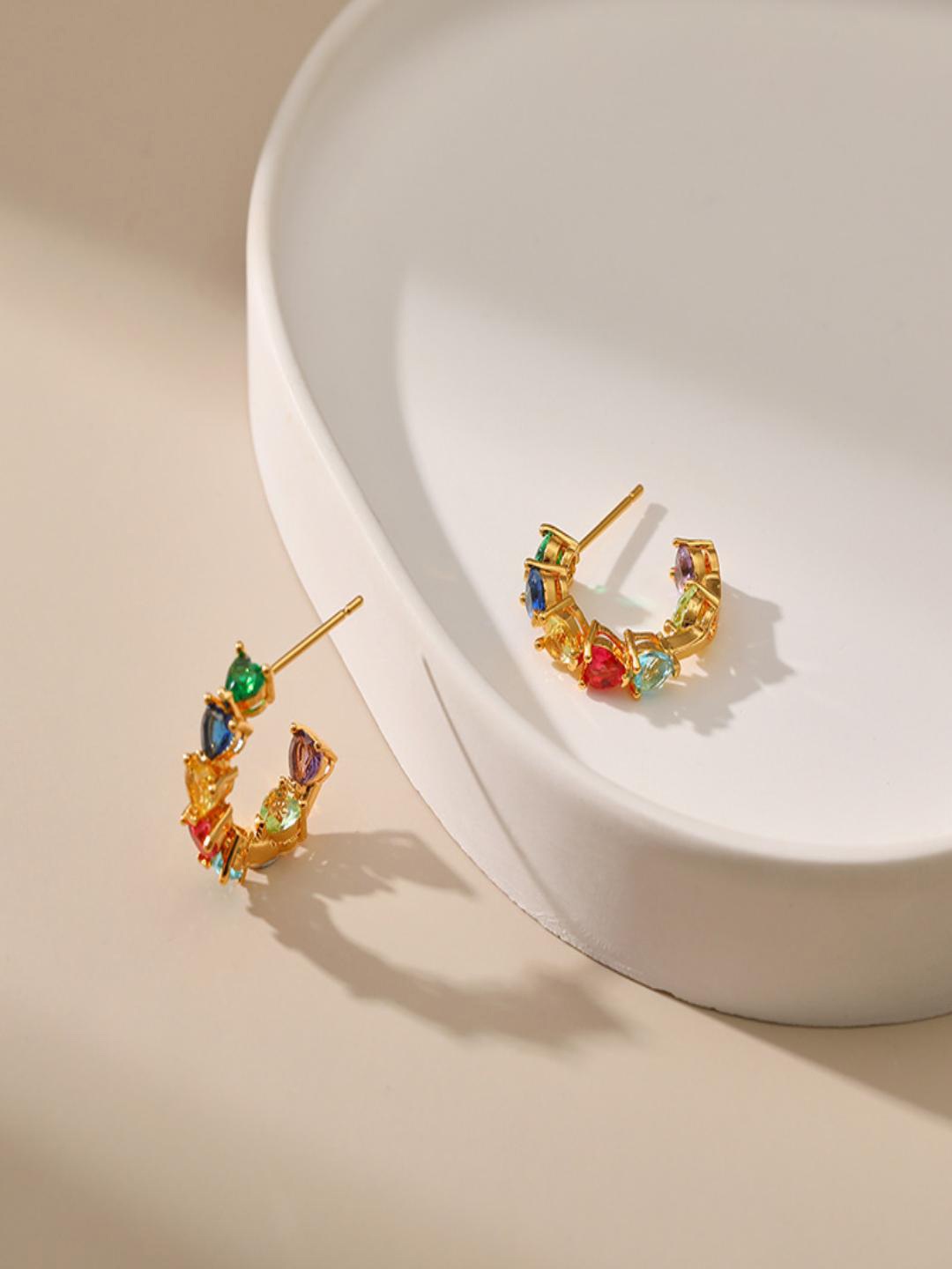 

AQUASTREET Gold Plated Zircon-Studded Half Hoop Earrings